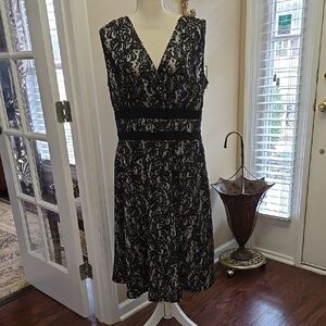 AA Studio Black Lace Sequin Fit & Flare Dress nude background sleeveless…14W EUC
